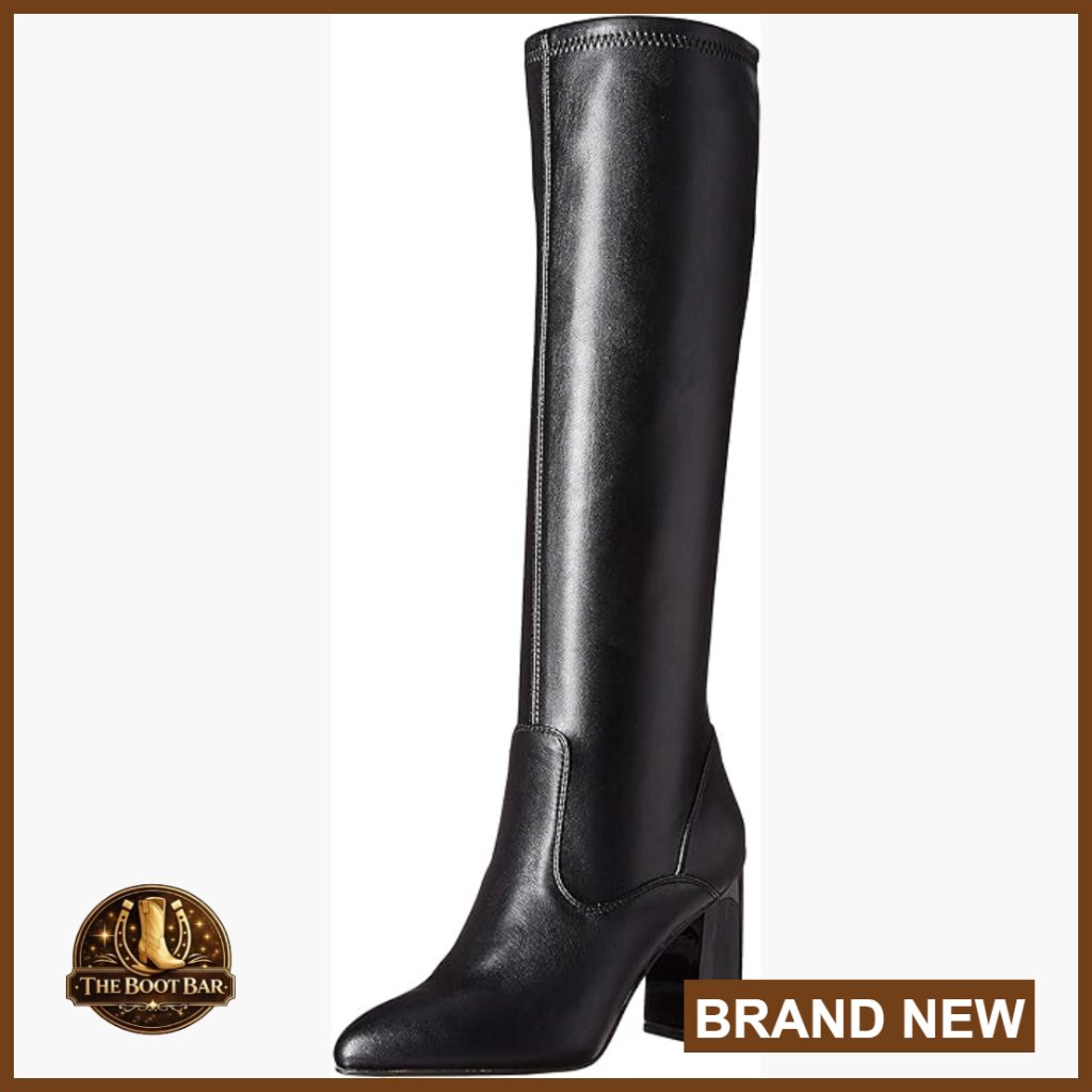 Knee High Heeled Boots Stretch Suede Block Heel Pointed Toe